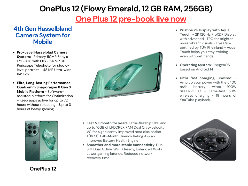 OnePlus 12 (Flowy Emerald, 12 GB RAM, 256GB)